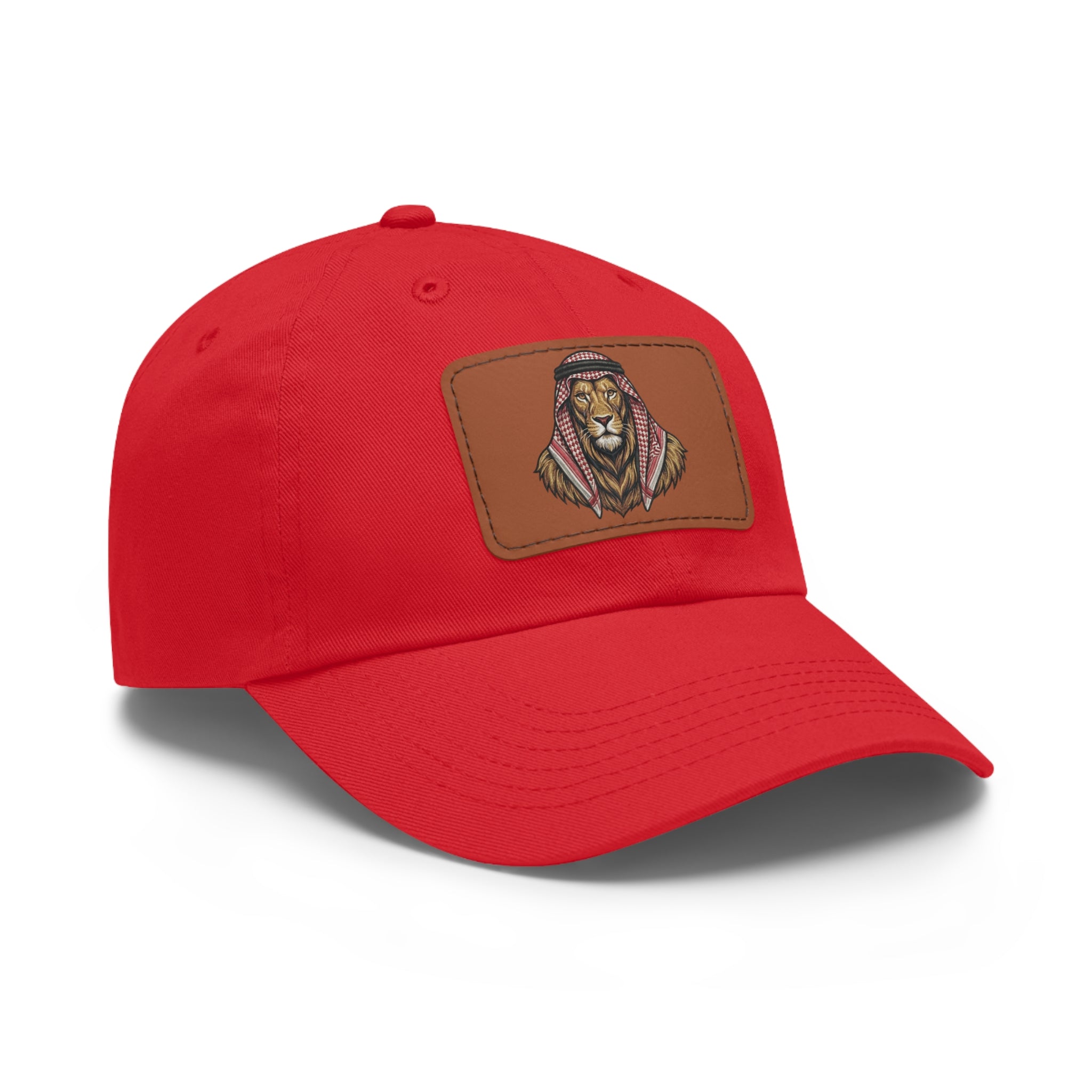 Lion in Keffiyeh Leather Patch Dad Hat — Cozy Desert Vibes, Gift for Him