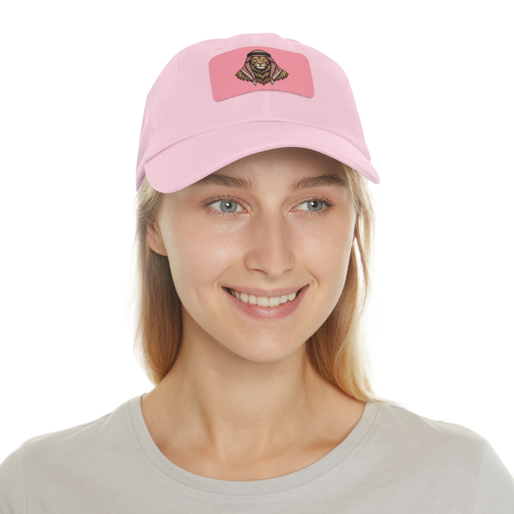 Lion in Keffiyeh Leather Patch Dad Hat — Cozy Desert Vibes, Gift for Him