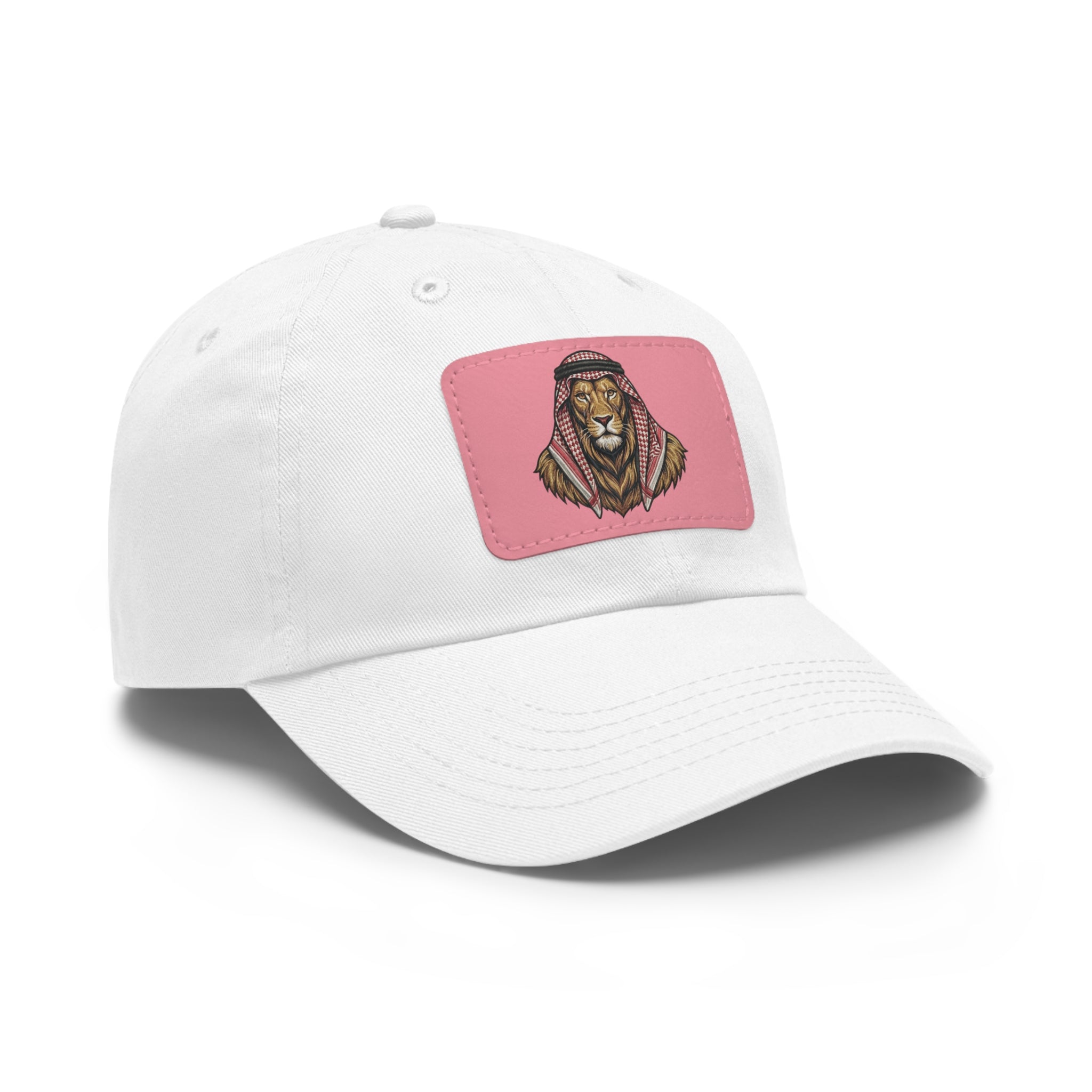 Lion in Keffiyeh Leather Patch Dad Hat — Cozy Desert Vibes, Gift for Him
