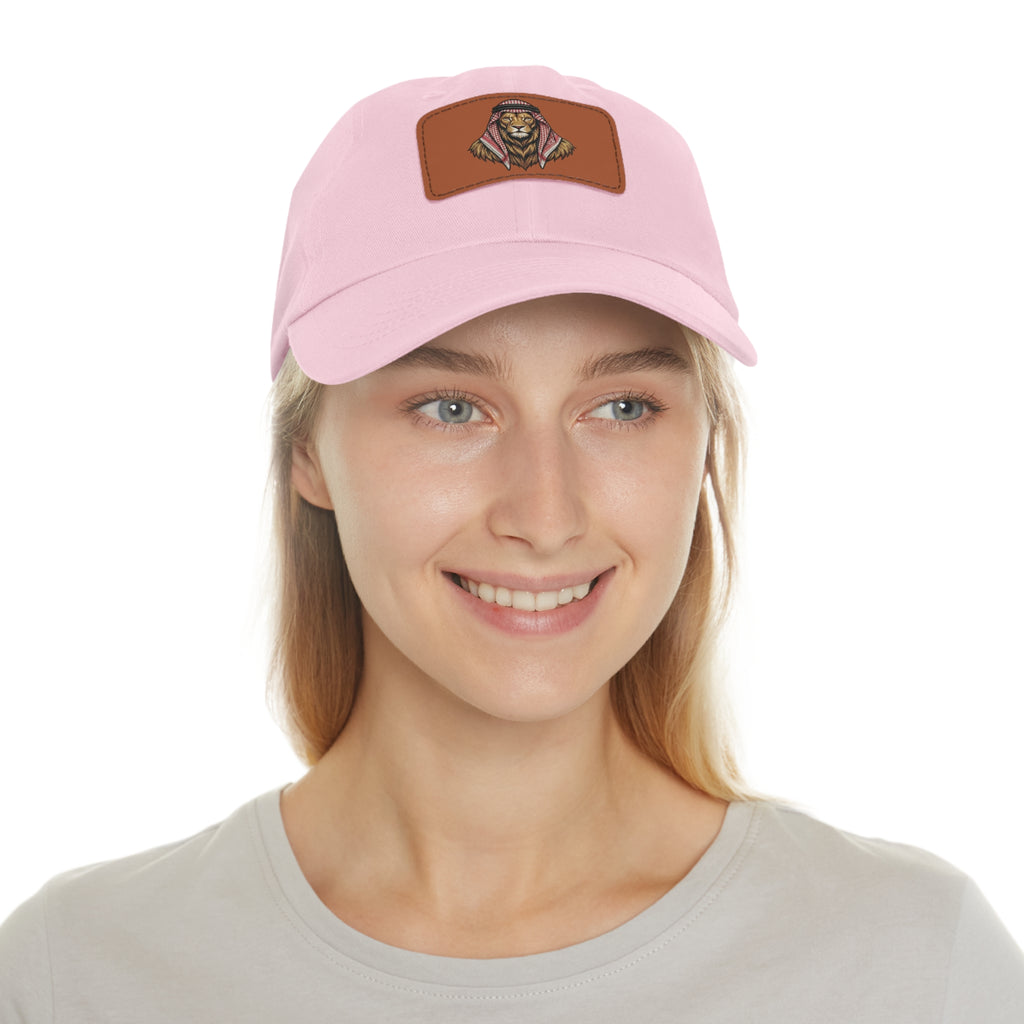 Lion in Keffiyeh Leather Patch Dad Hat — Cozy Desert Vibes, Gift for Him