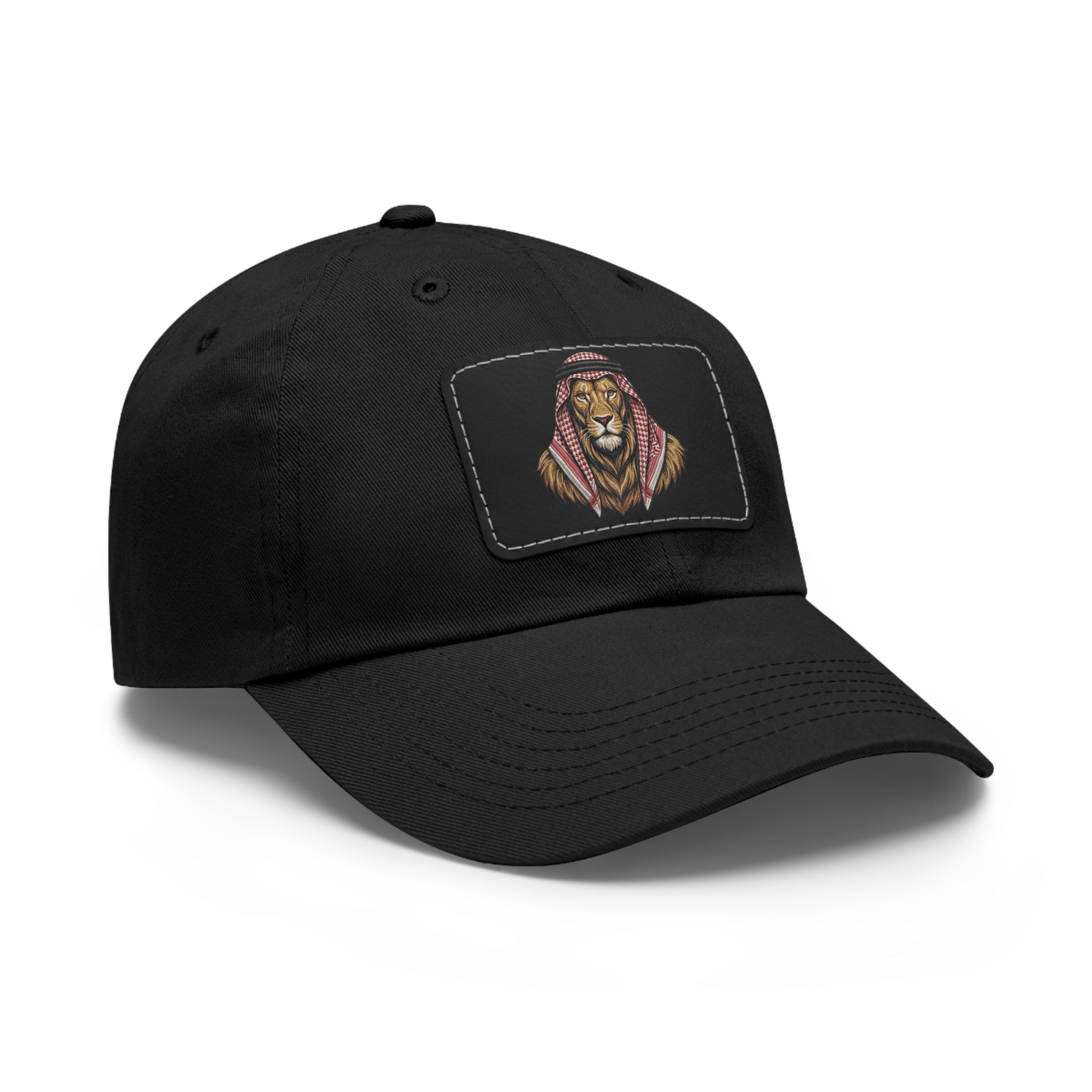 Lion in Keffiyeh Leather Patch Dad Hat — Cozy Desert Vibes, Gift for Him