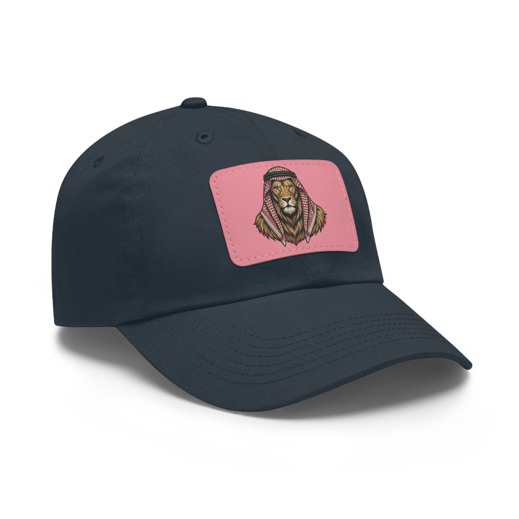Lion in Keffiyeh Leather Patch Dad Hat — Cozy Desert Vibes, Gift for Him