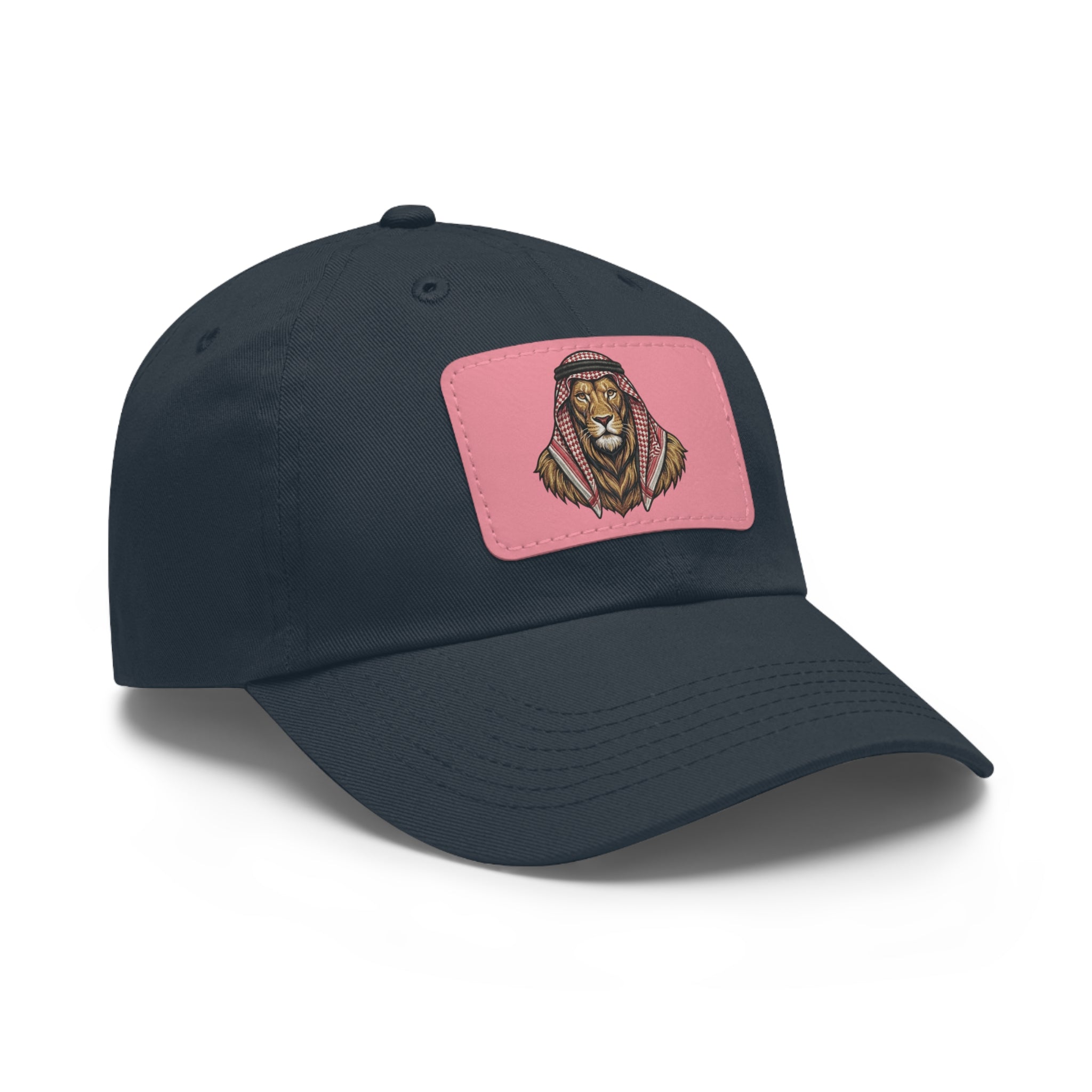 Lion in Keffiyeh Leather Patch Dad Hat — Cozy Desert Vibes, Gift for Him