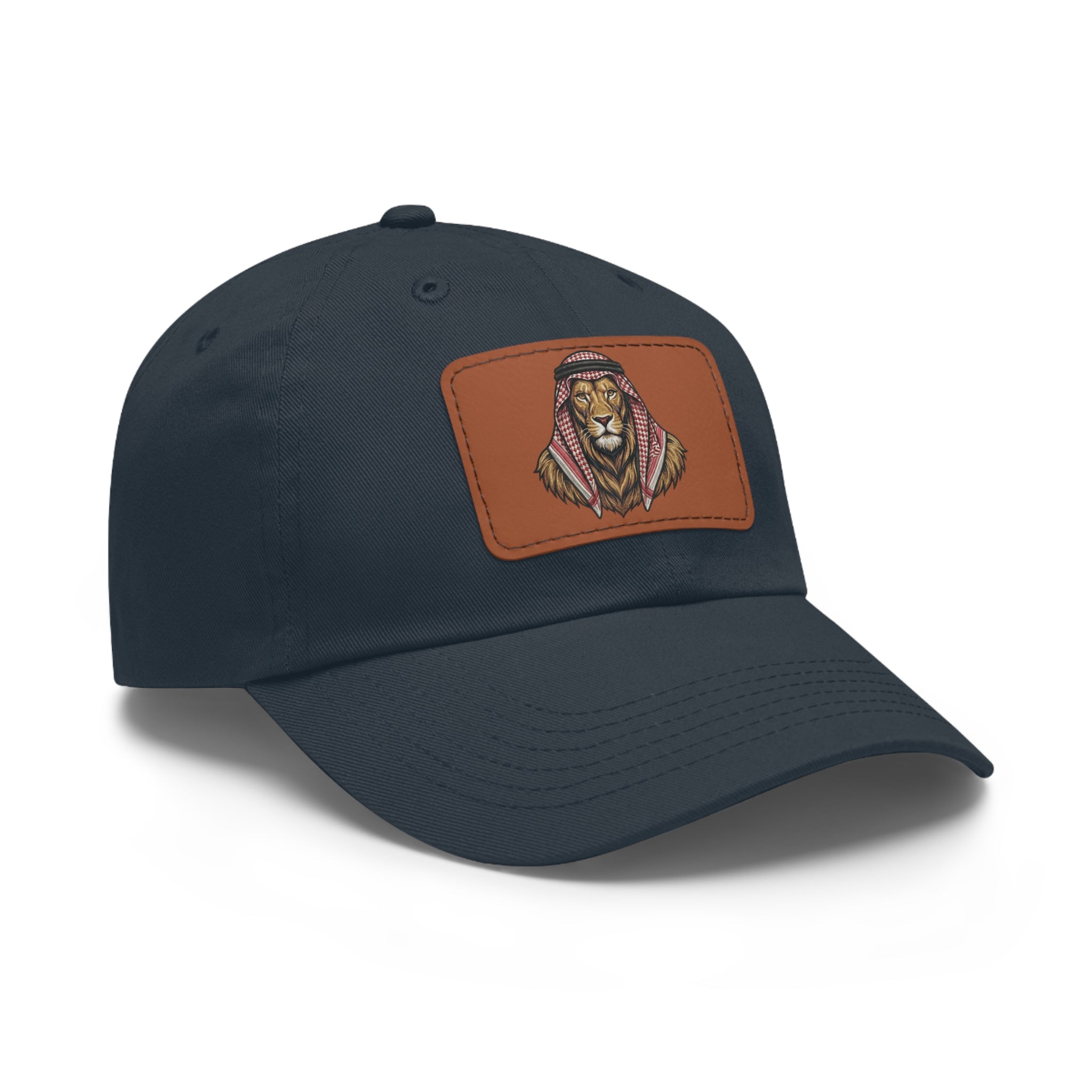Lion in Keffiyeh Leather Patch Dad Hat — Cozy Desert Vibes, Gift for Him