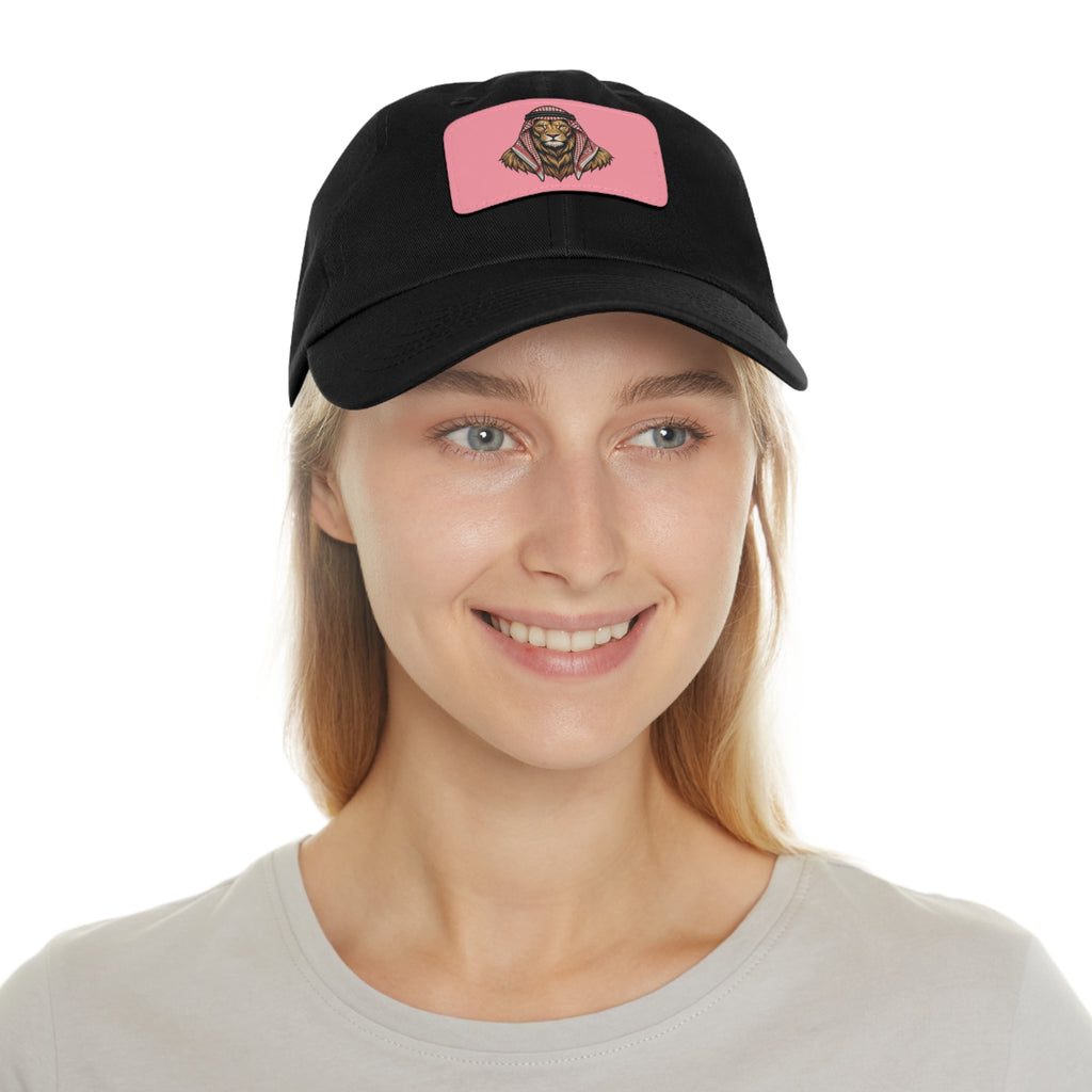 Lion in Keffiyeh Leather Patch Dad Hat — Cozy Desert Vibes, Gift for Him