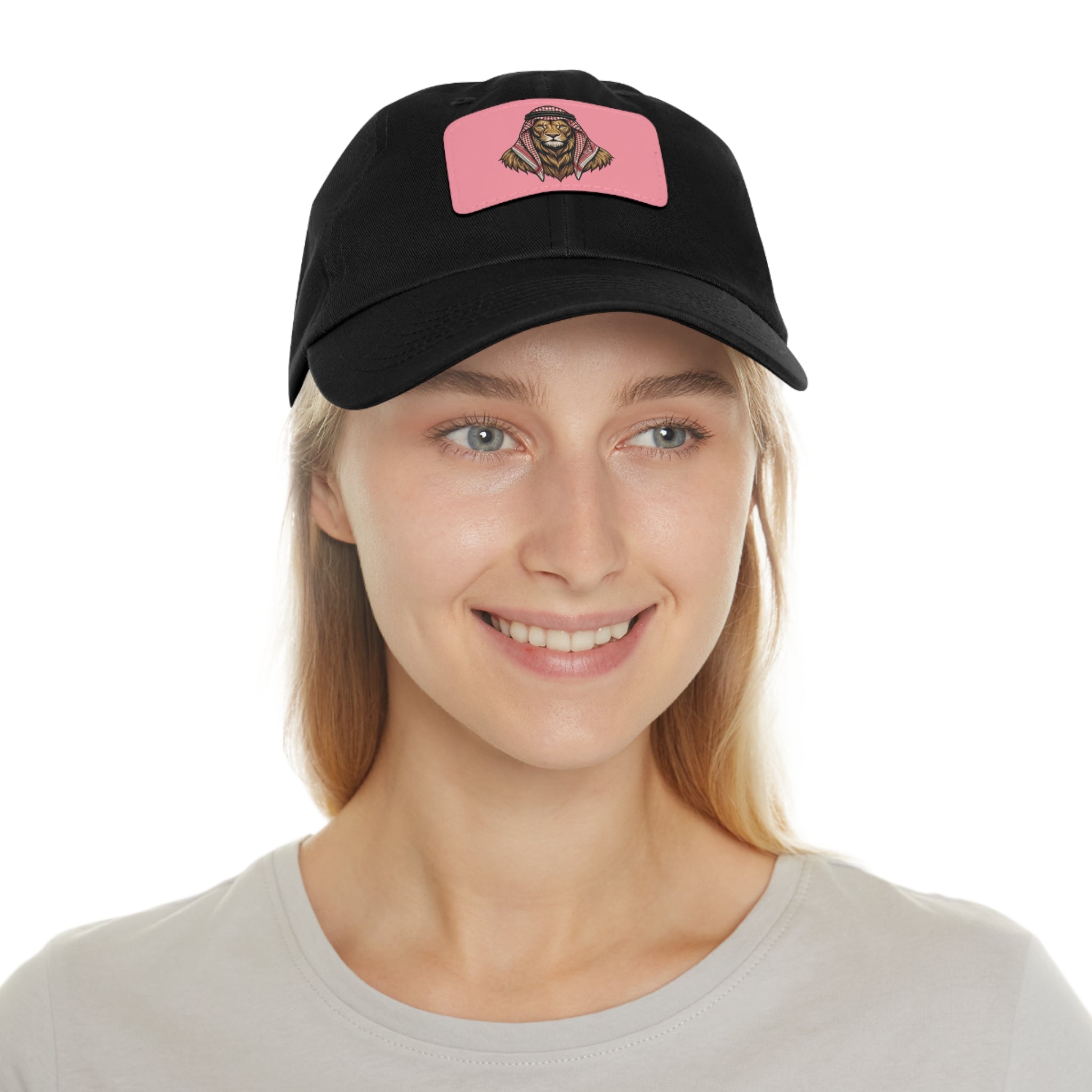 Lion in Keffiyeh Leather Patch Dad Hat — Cozy Desert Vibes, Gift for Him