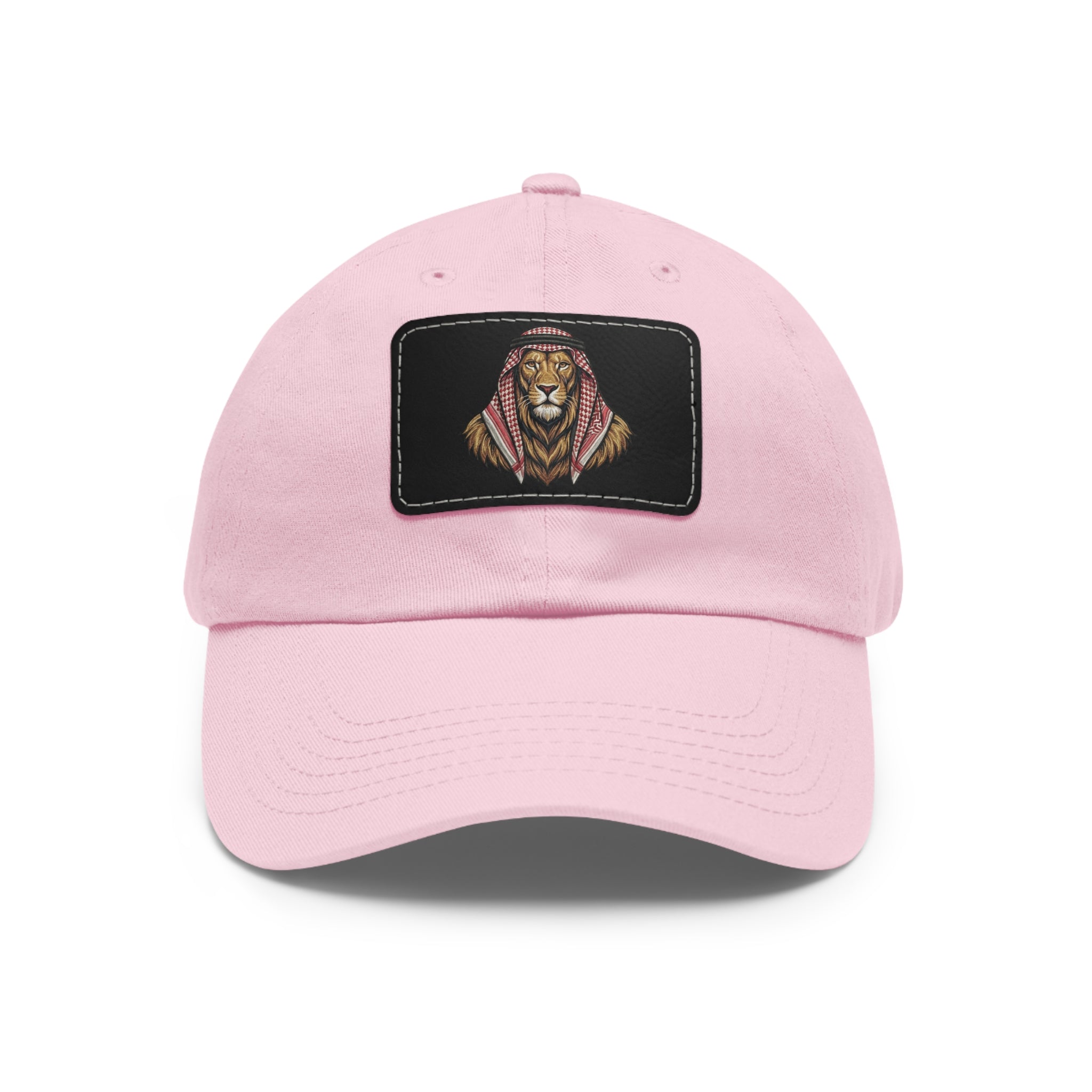 Lion in Keffiyeh Leather Patch Dad Hat — Cozy Desert Vibes, Gift for Him