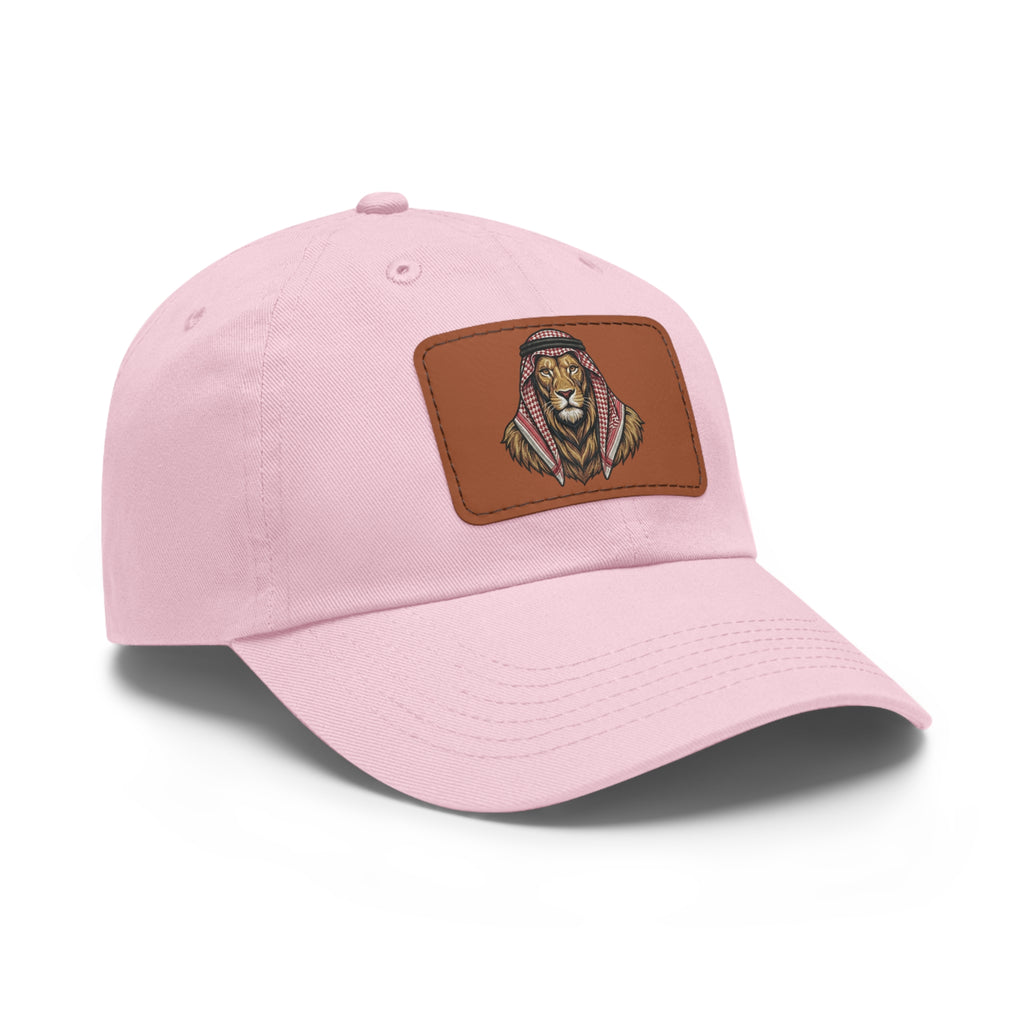 Lion in Keffiyeh Leather Patch Dad Hat — Cozy Desert Vibes, Gift for Him