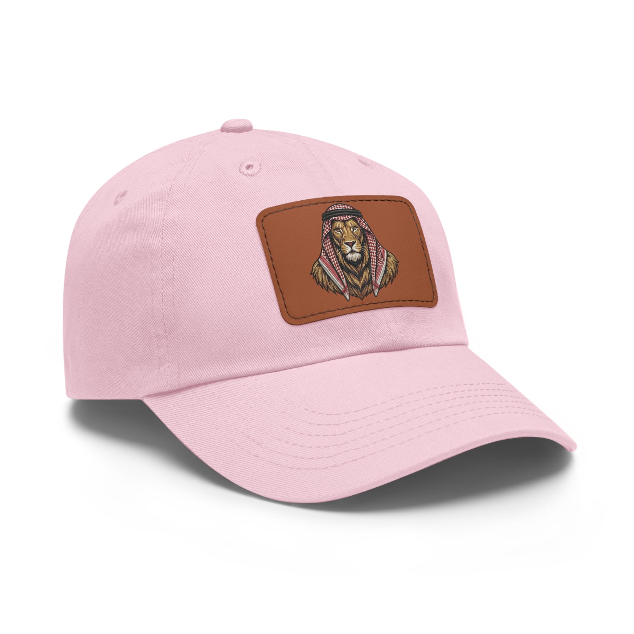 Lion in Keffiyeh Leather Patch Dad Hat — Cozy Desert Vibes, Gift for Him