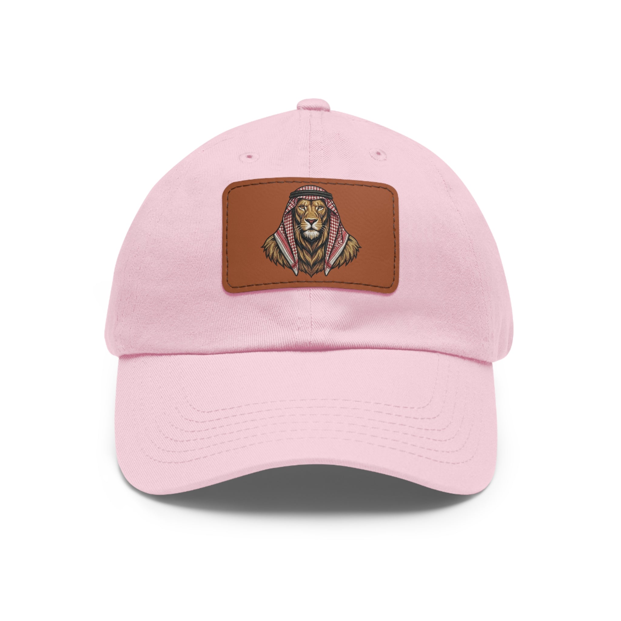 Lion in Keffiyeh Leather Patch Dad Hat — Cozy Desert Vibes, Gift for Him