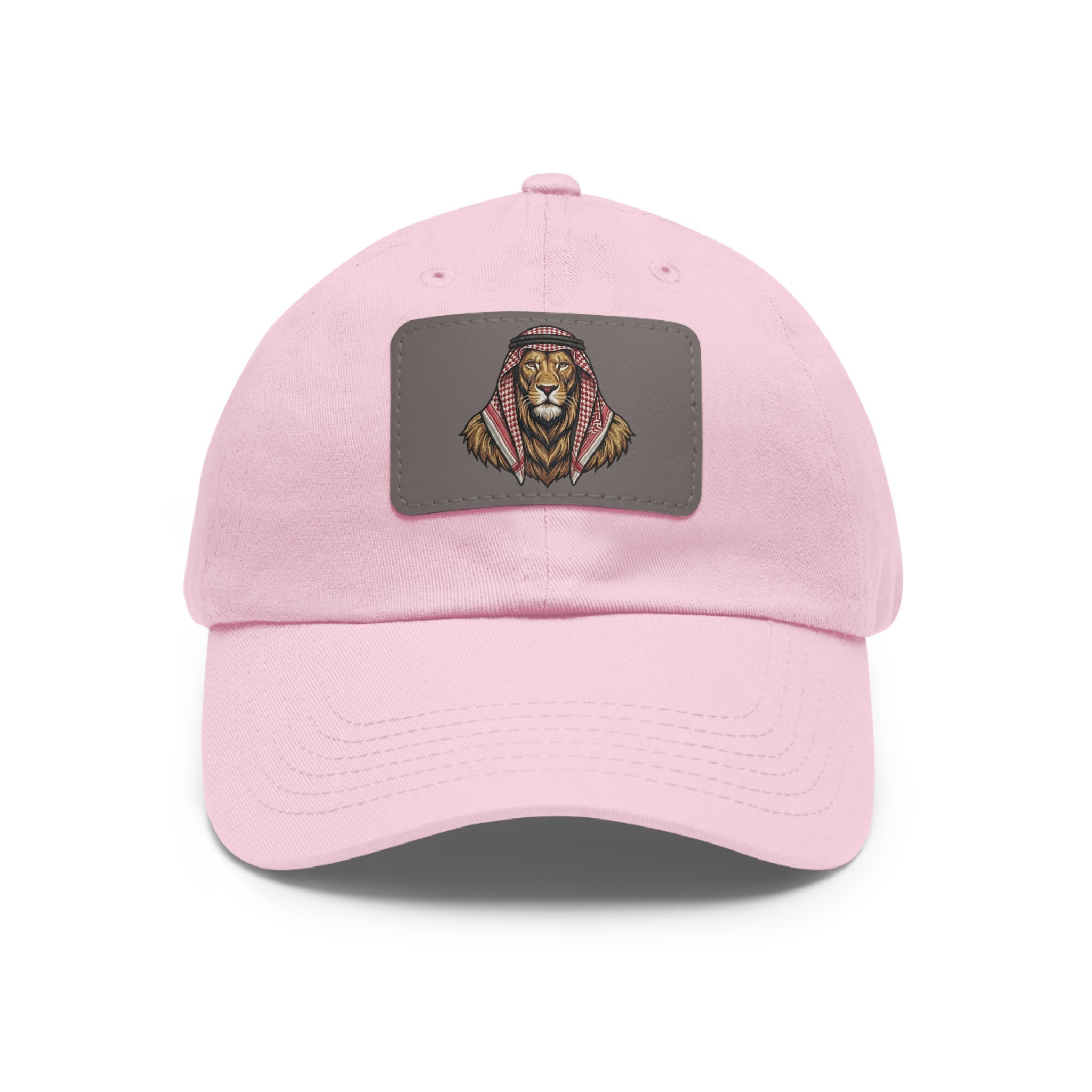 Lion in Keffiyeh Leather Patch Dad Hat — Cozy Desert Vibes, Gift for Him