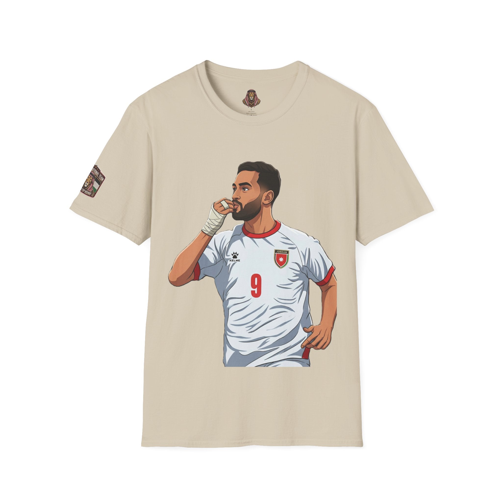 Soccer King T-Shirt — Lion with Shemagh & #9 Footballer Graphic Tee