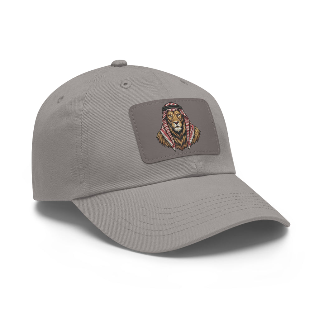 Lion in Keffiyeh Leather Patch Dad Hat — Cozy Desert Vibes, Gift for Him