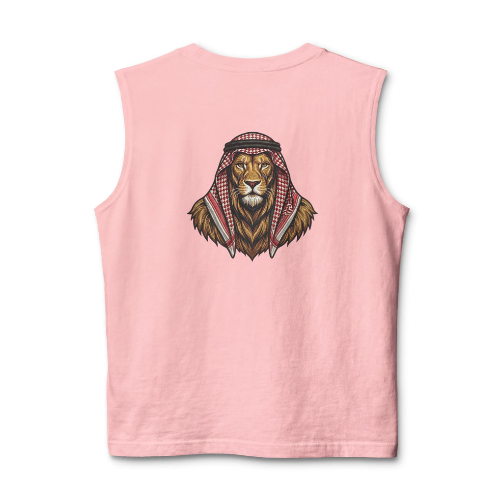 Jordan Football Crest Muscle Tank — Arabic 'الجزيرة' Soccer Emblem with Lion Back Graphic