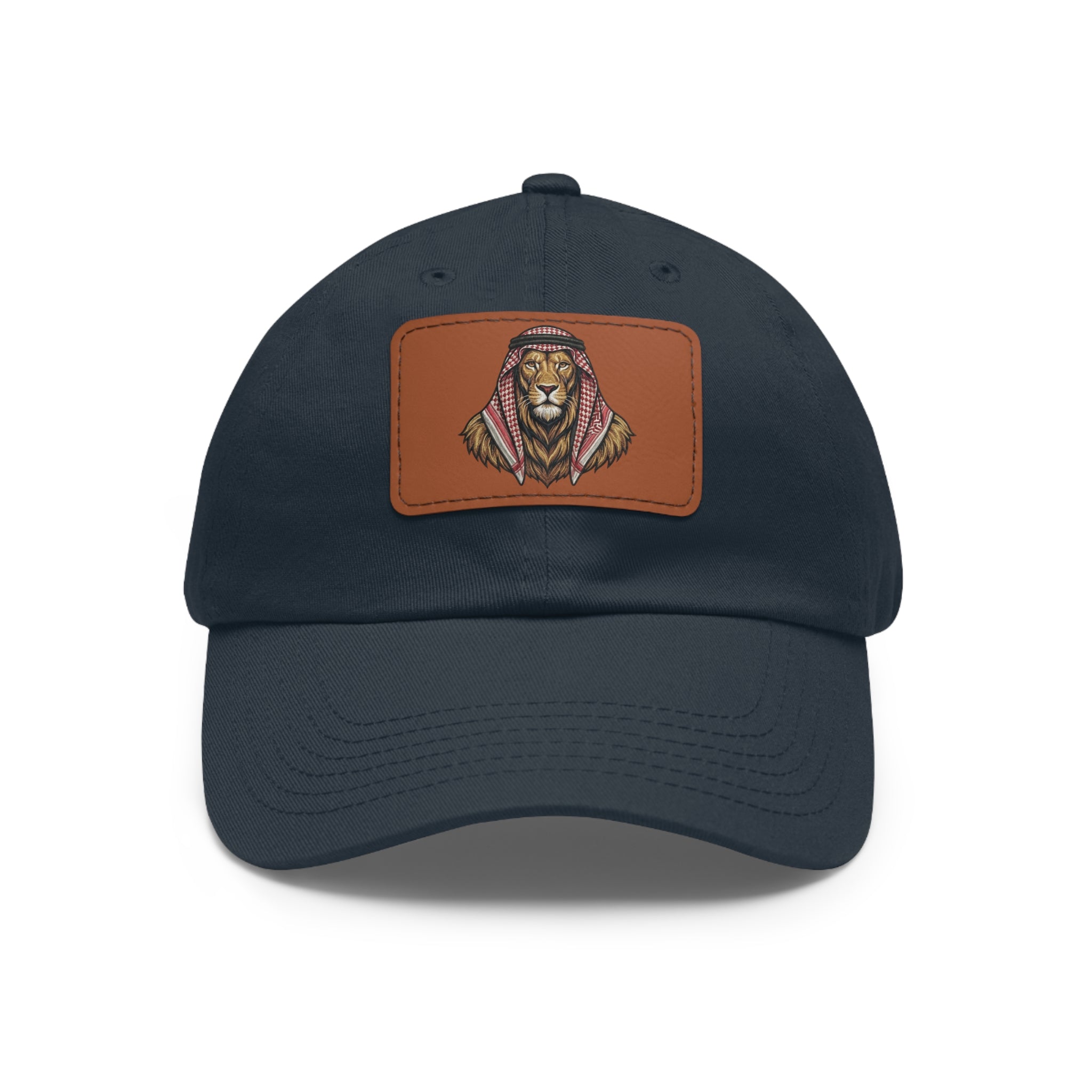 Lion in Keffiyeh Leather Patch Dad Hat — Cozy Desert Vibes, Gift for Him