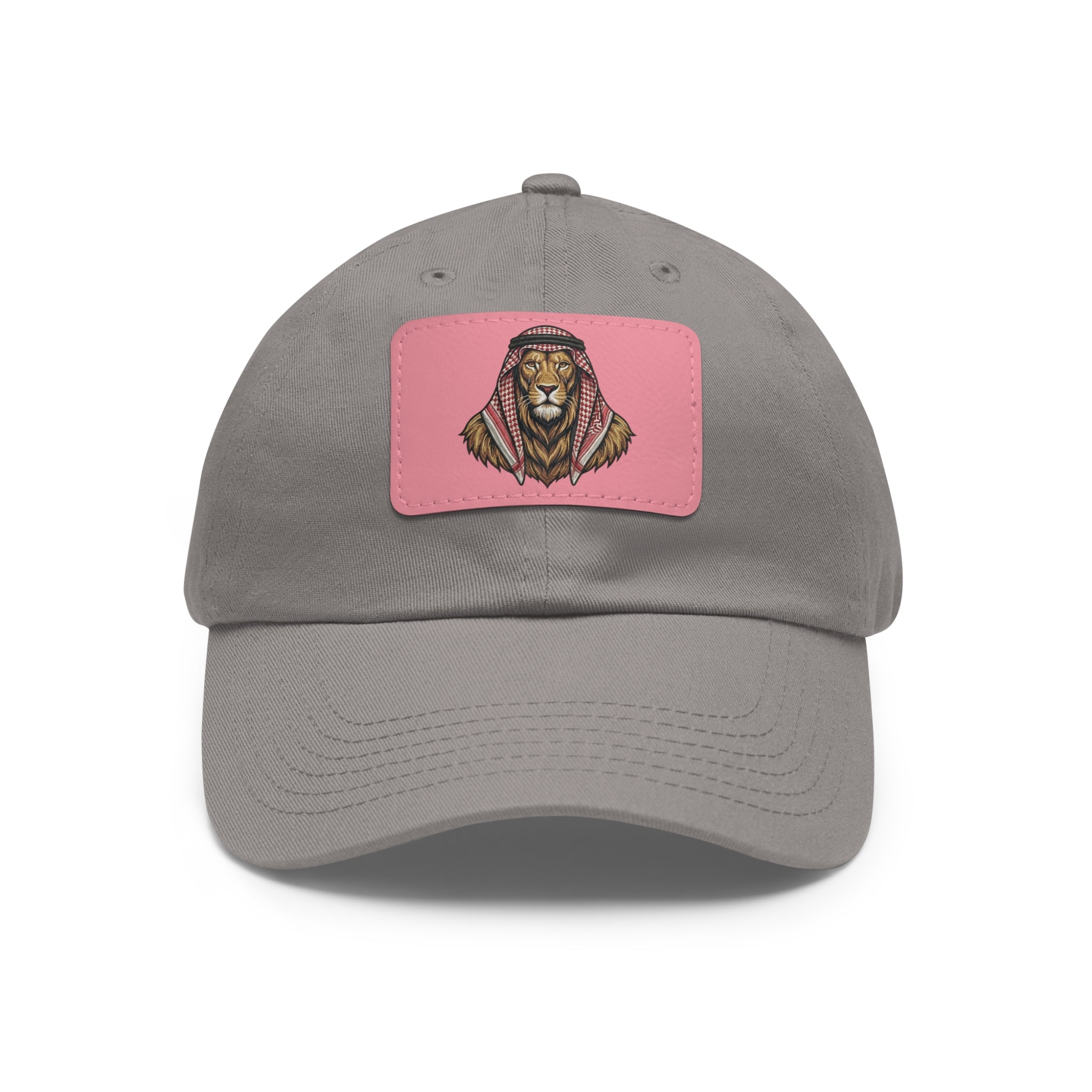 Lion in Keffiyeh Leather Patch Dad Hat — Cozy Desert Vibes, Gift for Him
