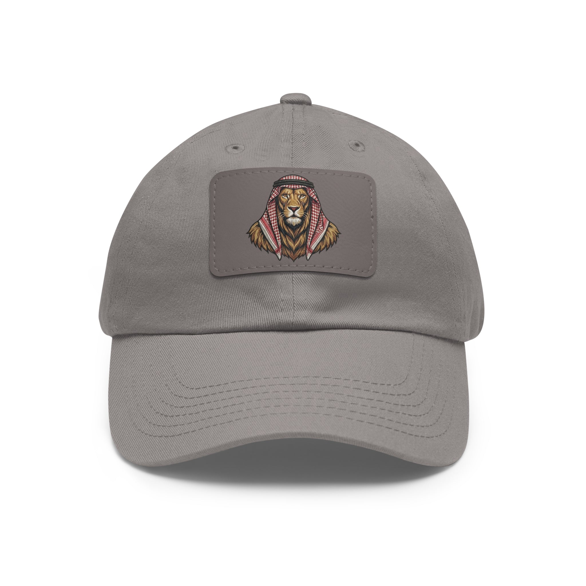 Lion in Keffiyeh Leather Patch Dad Hat — Cozy Desert Vibes, Gift for Him