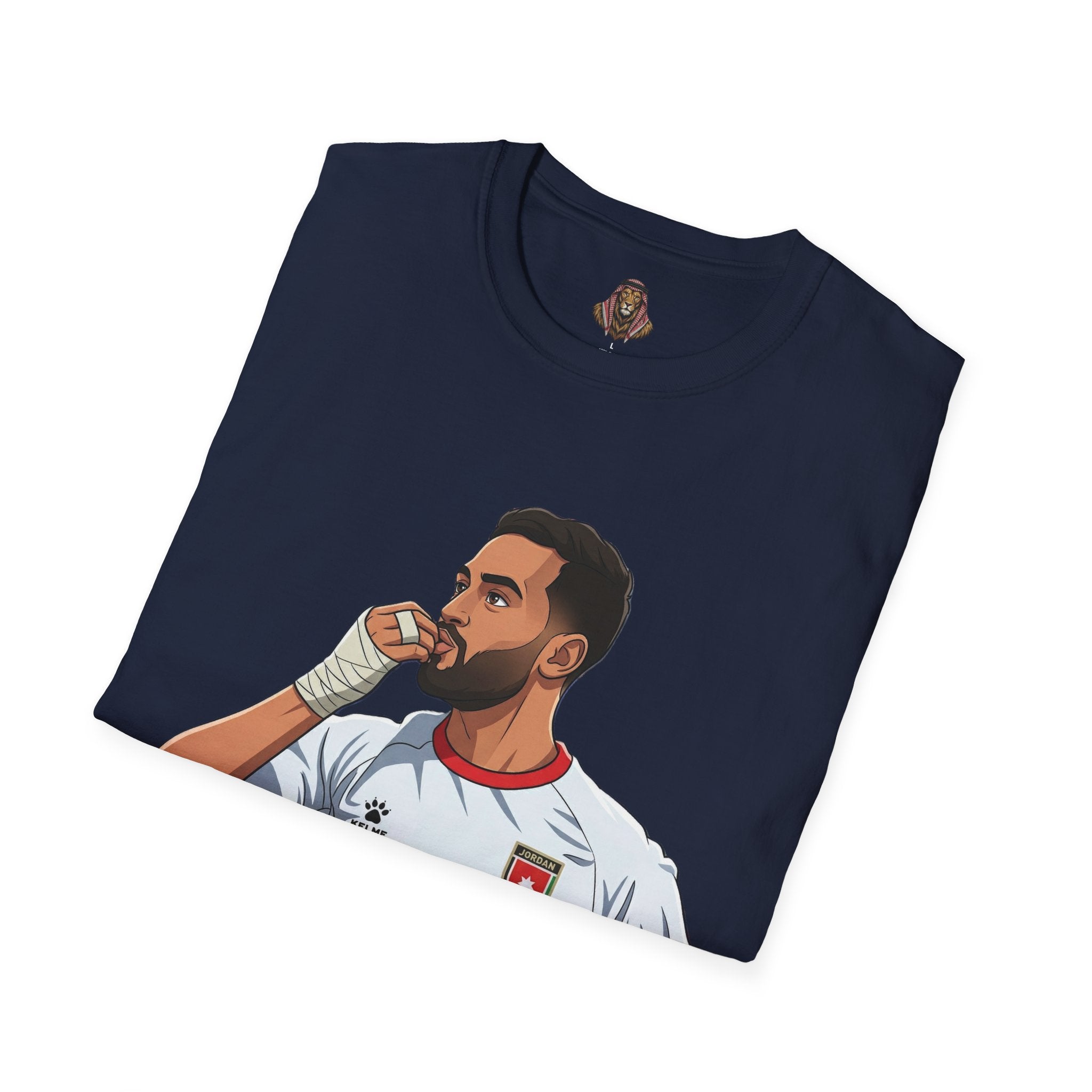 Soccer King T-Shirt — Lion with Shemagh & #9 Footballer Graphic Tee