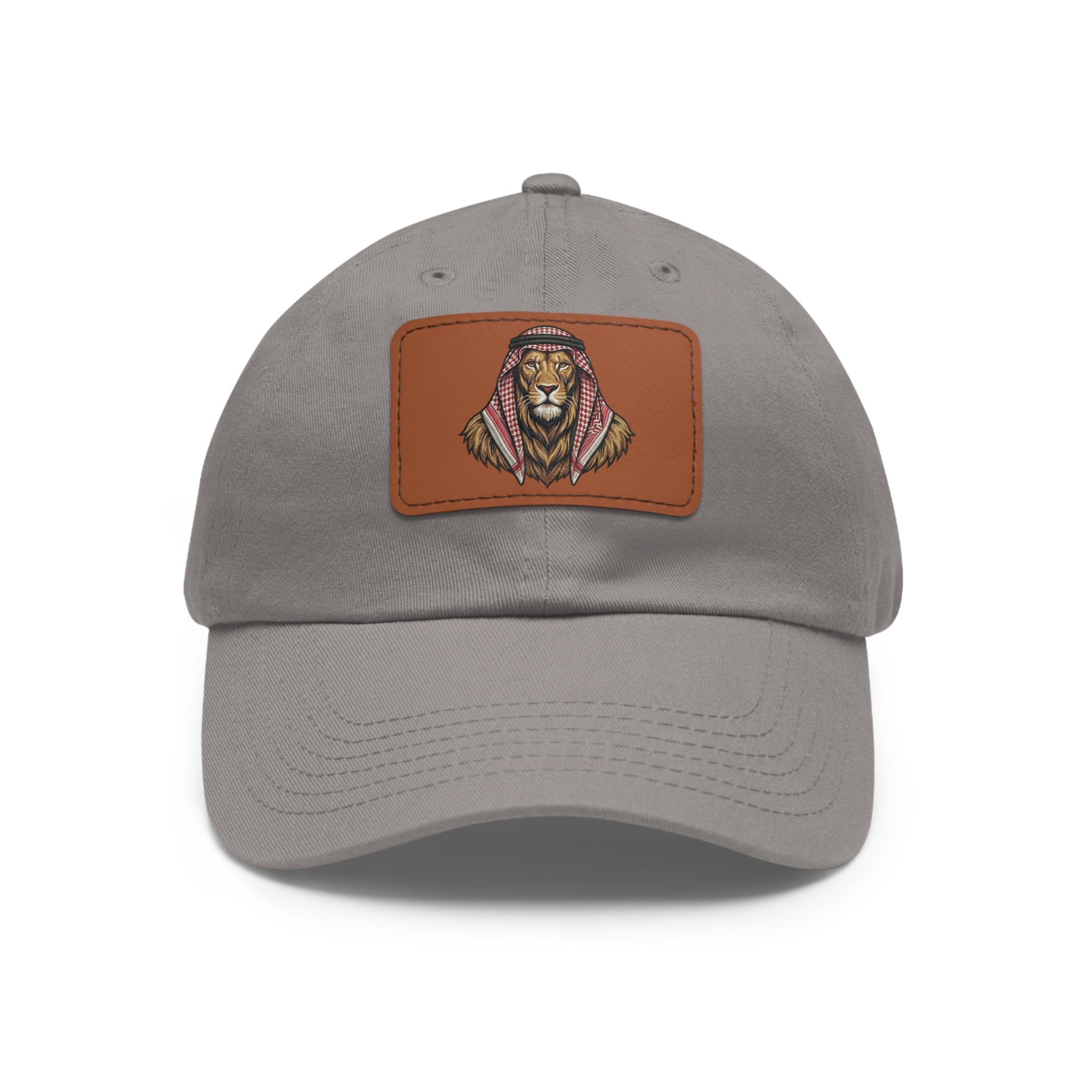 Lion in Keffiyeh Leather Patch Dad Hat — Cozy Desert Vibes, Gift for Him